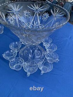 Vtg Anchor Hocking Star of David Punch Bowl/Stand/10 Cups