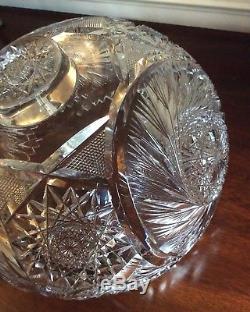 Vtg Antique American Brilliant Period Hand Deep Cut Glass Pedestal Punch Bowl