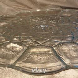 Vtg Clear Glass 12D Punch Bowl With 21 underplate 12 Cups-Glass Ladle-BASE