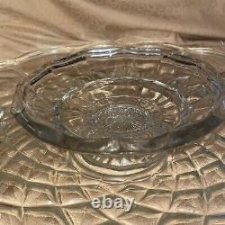 Vtg Clear Glass 12D Punch Bowl With 21 underplate 12 Cups-Glass Ladle-BASE