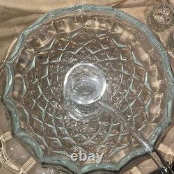 Vtg Clear Glass 12D Punch Bowl With 21 underplate 12 Cups-Glass Ladle-BASE