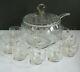 Vtg Crystal etched fruits Punch Bowl w Lid & 12 Cups + glass Ladle Germany