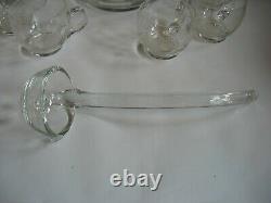 Vtg Crystal etched fruits Punch Bowl w Lid & 12 Cups + glass Ladle Germany
