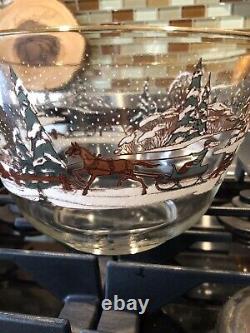 Vtg. Culver Christmas Sleigh Ride Punch Bowl Set Egg Nog 10 Glasses Rare MCM