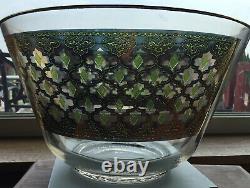 Vtg Culver Glass Valencia Punch Bowl 10 glasses Gold Overlay Hollywood Regency