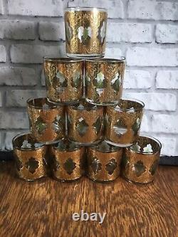 Vtg Culver Glass Valencia Punch Bowl 10 glasses Gold Overlay Hollywood Regency