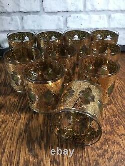 Vtg Culver Glass Valencia Punch Bowl 10 glasses Gold Overlay Hollywood Regency