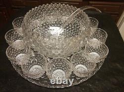 Vtg Duncan Miller Bubble Glass Punch Bowl PLATE 12 Cups & Ladle Discontinued