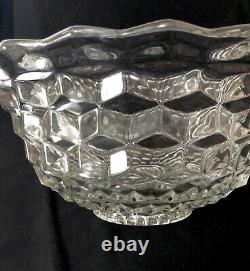 Vtg FOSTORIA AMERICAN CLEAR Punch Bowl 14- 15 Cups Pressed Glass Heavy USA Cube