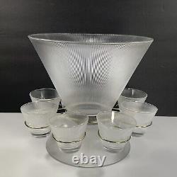 Vtg Federal Glass Norse Fine Ribbed Prismatic Punch & Serving Bowls 8 Glasses