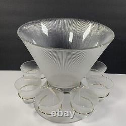 Vtg Federal Glass Norse Fine Ribbed Prismatic Punch & Serving Bowls 8 Glasses