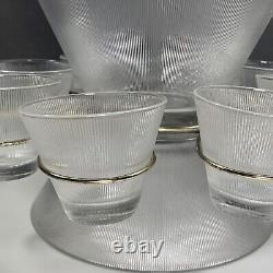 Vtg Federal Glass Norse Fine Ribbed Prismatic Punch & Serving Bowls 8 Glasses