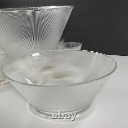 Vtg Federal Glass Norse Fine Ribbed Prismatic Punch & Serving Bowls 8 Glasses