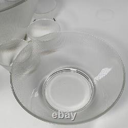 Vtg Federal Glass Norse Fine Ribbed Prismatic Punch & Serving Bowls 8 Glasses