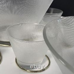 Vtg Federal Glass Norse Fine Ribbed Prismatic Punch & Serving Bowls 8 Glasses