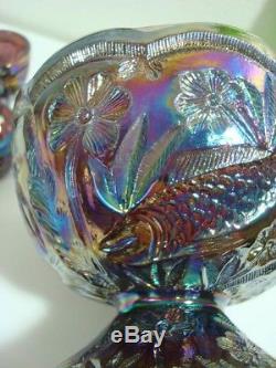 Vtg Fenton Encore Fish Carnival Glass Punch Bowl Set