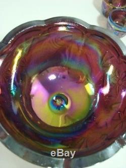 Vtg Fenton Encore Fish Carnival Glass Punch Bowl Set