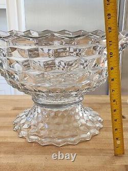 Vtg Fostoria American Glassware 19 Clear Punch Bowl Large Deep Cubist stand/cups