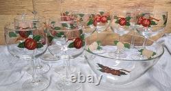 Vtg Franciscan Apple Punch Bowl Set 10 Glasses Pitcher Hand Painted Glassware