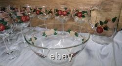 Vtg Franciscan Apple Punch Bowl Set 10 Glasses Pitcher Hand Painted Glassware