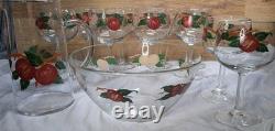Vtg Franciscan Apple Punch Bowl Set 10 Glasses Pitcher Hand Painted Glassware
