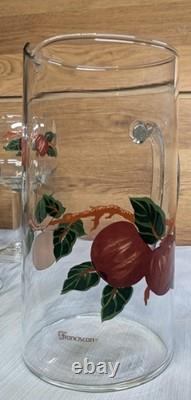 Vtg Franciscan Apple Punch Bowl Set 10 Glasses Pitcher Hand Painted Glassware