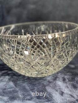 Vtg Heavy 10 Lb Cut Crystal Punch Bowl 11 Diamond Fan Thumbprint Centerpiece