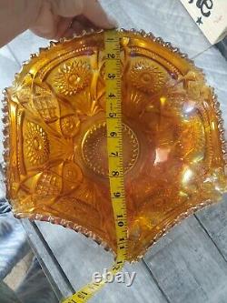 Vtg IMPERIAL fashion pattern Marigold Carnival Glass punch bowl base 6 cups