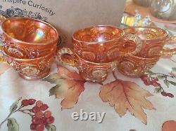 Vtg IMPERIAL fashion pattern Marigold Carnival Glass punch bowl base 6 cups