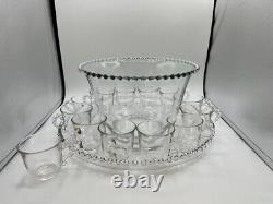 Vtg Imperial Candlewick Glass 15 piece Punch Bowl Plate Ladle 12 Cups + 1 Extra
