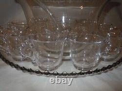 Vtg Imperial Candlewick Glass 16 piece Punch Bowl Plate Ladle 12 Cups + 1 Extra