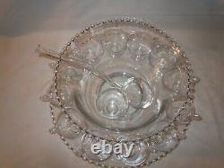 Vtg Imperial Candlewick Glass 16 piece Punch Bowl Plate Ladle 12 Cups + 1 Extra