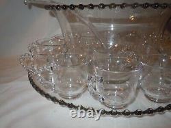 Vtg Imperial Candlewick Glass 16 piece Punch Bowl Plate Ladle 12 Cups + 1 Extra