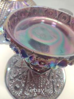 Vtg Indiana Carnival Amethyst Pedestal Punch Bowl Set Heirloom 1950s 9 Piece Set
