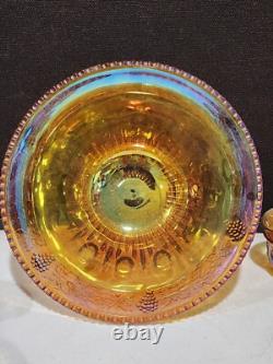 Vtg. Indiana Glass Iridescent Harvest Gold Carnival Glass Punch Bowl 13 pc. Set
