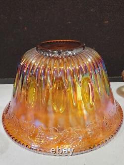 Vtg. Indiana Glass Iridescent Harvest Gold Carnival Glass Punch Bowl 13 pc. Set