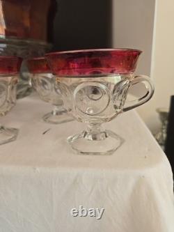 Vtg Indiana Glass Lexington Crown Ruby Punch Bowl Set 12 Footed Cups, Ladle, Box