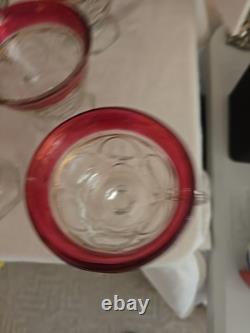 Vtg Indiana Glass Lexington Crown Ruby Punch Bowl Set 12 Footed Cups, Ladle, Box