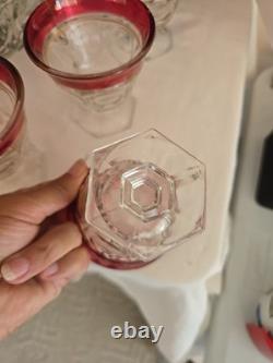 Vtg Indiana Glass Lexington Crown Ruby Punch Bowl Set 12 Footed Cups, Ladle, Box