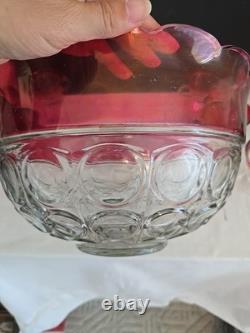 Vtg Indiana Glass Lexington Crown Ruby Punch Bowl Set 12 Footed Cups, Ladle, Box