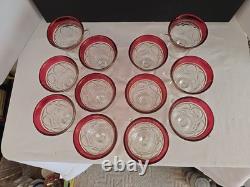 Vtg Indiana Glass Lexington Crown Ruby Punch Bowl Set 12 Footed Cups, Ladle, Box