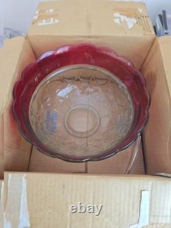 Vtg Indiana Glass Lexington Crown Ruby Punch Bowl Set 12 Footed Cups, Ladle, Box