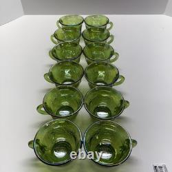 Vtg Indiana Harvest Grape Carnival Glass Iridescent Green Punch Bowl Set w Hooks