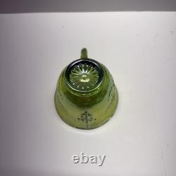 Vtg Indiana Harvest Grape Carnival Glass Iridescent Green Punch Bowl Set w Hooks