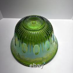 Vtg Indiana Harvest Grape Carnival Glass Iridescent Green Punch Bowl Set w Hooks