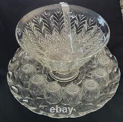 Vtg Jeannette Glass Punch Bowl Set 17 pc-UnderplatePedestalPunchbowlLadle&13Cups