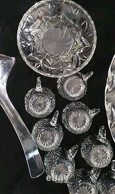 Vtg Jeannette Glass Punch Bowl Set 17 pc-UnderplatePedestalPunchbowlLadle&13Cups