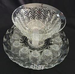 Vtg Jeannette Glass Punch Bowl Set 17 pc-UnderplatePedestalPunchbowlLadle&13Cups