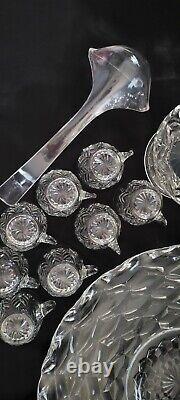 Vtg Jeannette Glass Punch Bowl Set 17 pc-UnderplatePedestalPunchbowlLadle&13Cups