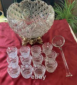 Vtg. L. E. Smith Daisy/Button Clearn MCM Punch Bowl Metal Stand 12 cups & Laddle